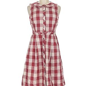 Sleeveless Red & White Gingham Button-Front Dress